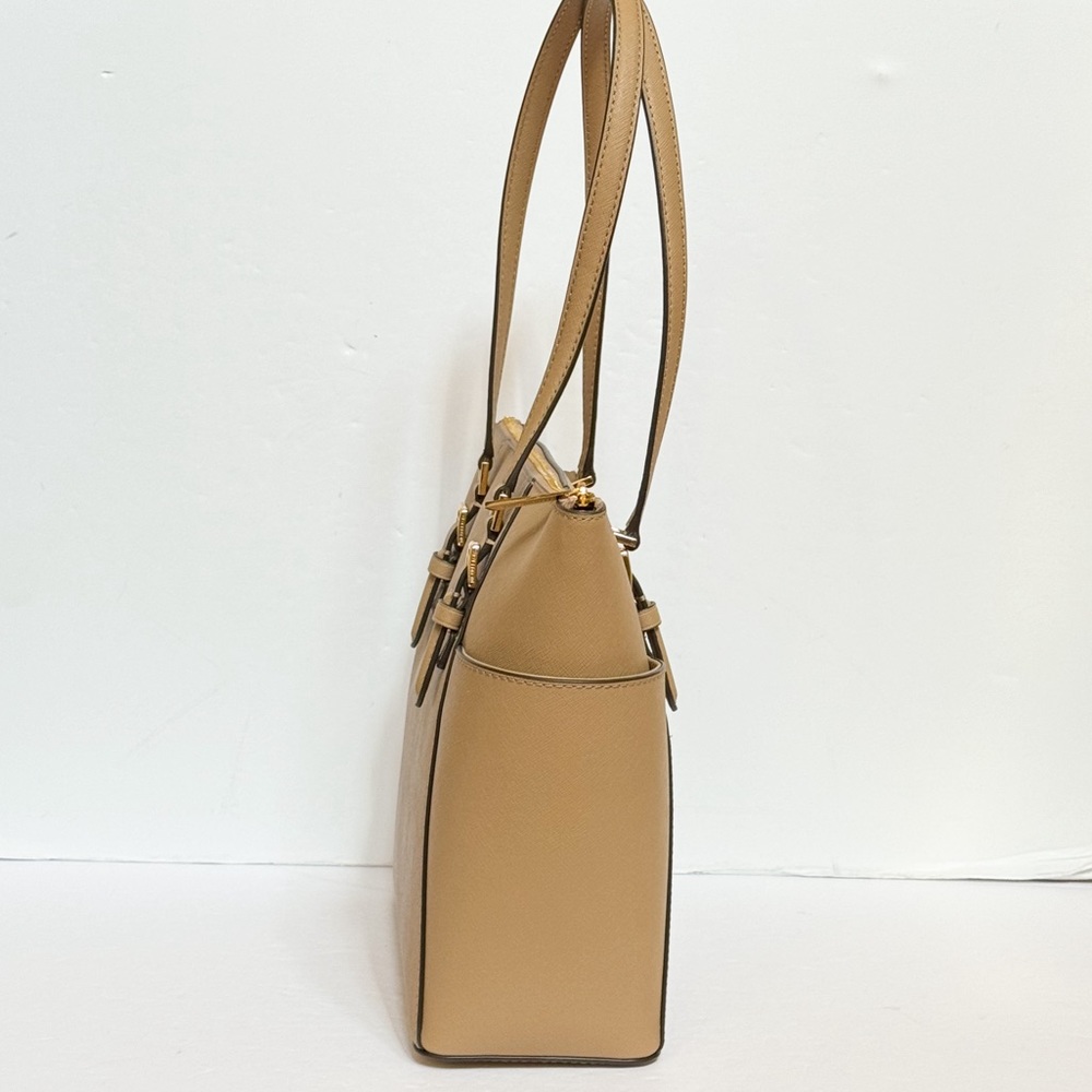 Michael Kors Charlotte Large Top Zip Shoulder Tote Bag Camel - Picture 3 of 11